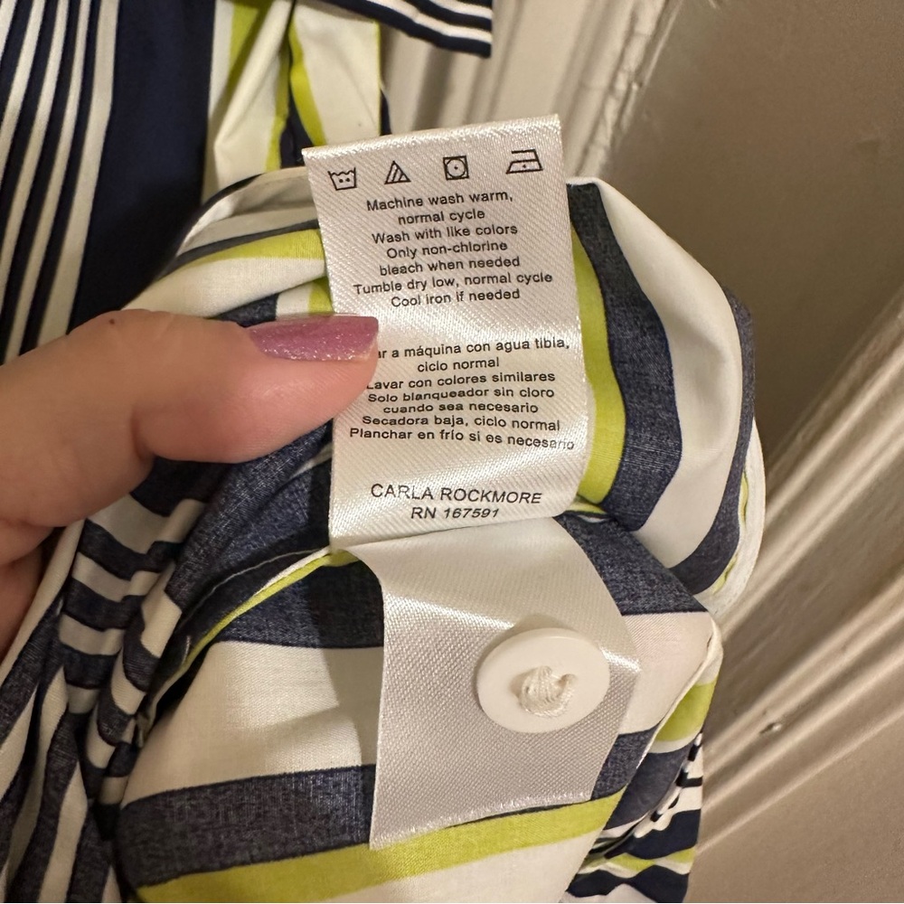 CARLA ROCKMORE Striped Maxi Dress in Navy and Lime w/ Belt - Picture 9 of 10